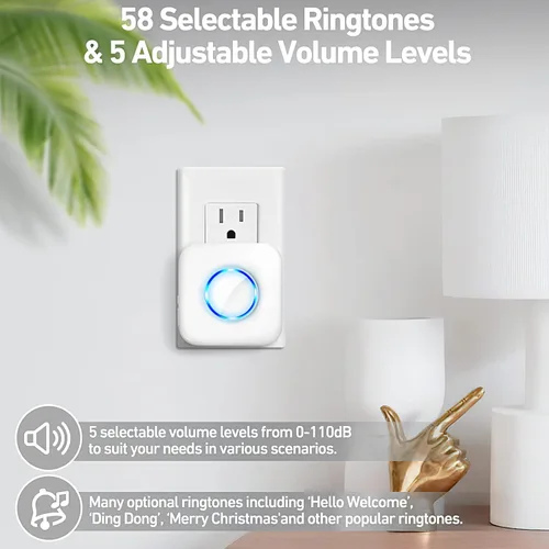 Miniatura 8 de Satisure - Timbre de puerta inalámbrica con sensor de contacto abierto con rango de 600 pies, 58 campanillas, 5 niveles de volumen, indicadores LED