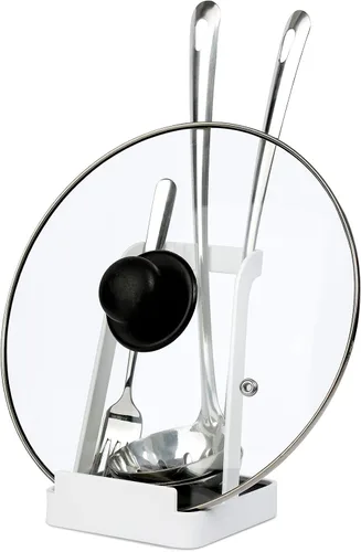 Miniatura 11 de NiHome Soporte para tapa de olla grande y soporte para cuchara con bandeja de goteo extraíble, organizador de encimera de cocina de hierro negro