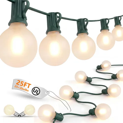 Miniatura 19 de Guirnalda de luces LED para exteriores, G40, de 25 pies, impermeable, con 27 bombillas inastillables, luces colgantes de decoración de Navidad al