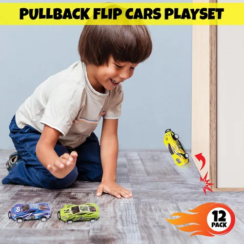 Miniatura 7 de ArtCreativity Coches de carreras con tapa para niños, juego de 12 autos de juguete en 8 diseños, mini autos de carreras fundidos a presión