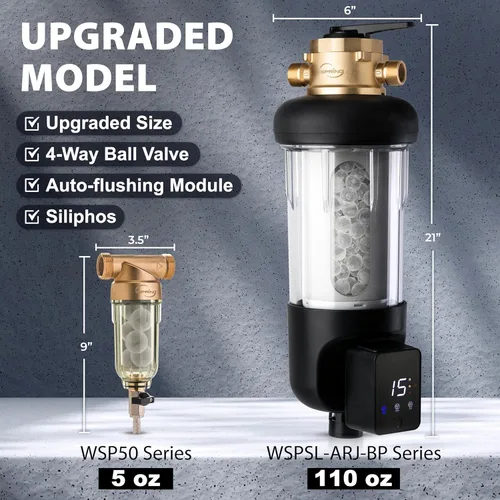 Miniatura 3 de iSpring WSP50SL-ARJ-BP, certificado NSF, filtro de agua de sedimentos giratorios para toda la casa, 4 modos de derivación, incluye Siliphos que