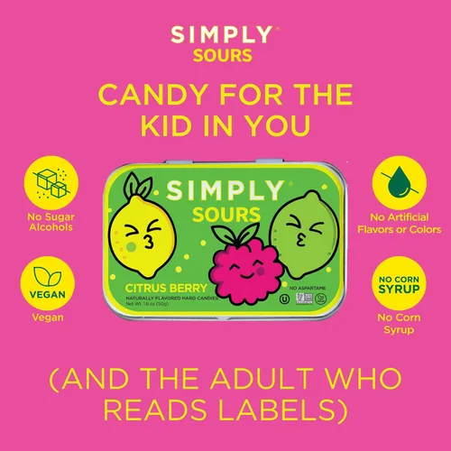 Miniatura 6 de SIMPLY Sours - Latas de caramelo agrio de bayas cítricas (paquete de 3), veganas, sin OMG, sin jarabe de maíz, sin colores ni sabores artificiales