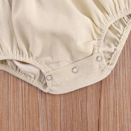 Miniatura 7 de Ropa de bebé niña sólida con volantes de manga larga mameluco de una pieza para otoño e invierno