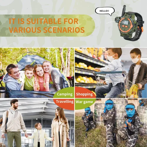 Miniatura 7 de Walkie Talkie recargable para niños, radio bidireccional Walky Talky con linterna, juego para exteriores, interfono, juguete y regalos para niños