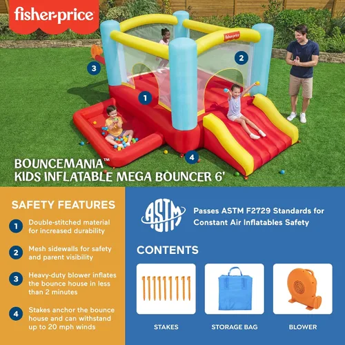 Miniatura 4 de Fisher-Price Bouncemania - Casa hinchable inflable con 50 pelotas de juego, multicolor
