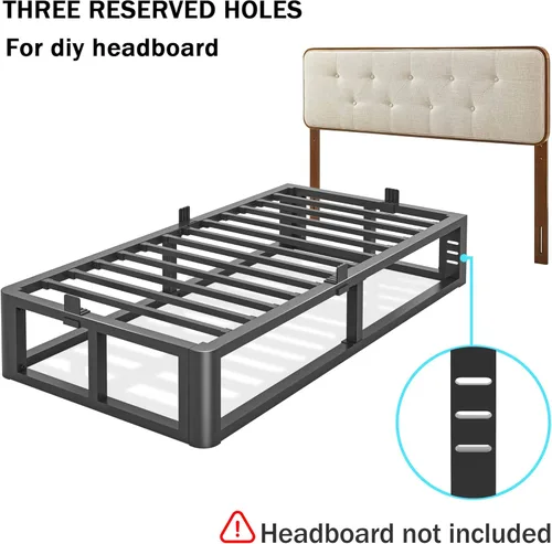 Miniatura 8 de Firpeesy Base de cama individual de metal resistente de 14 pulgadas con esquinas redondeadas y agujero para cabecero, retenedores de colchón de 3500