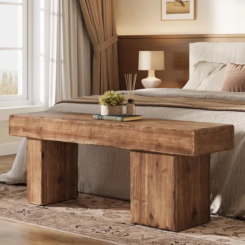 Banco de madera maciza gruesa, banco de entrada rústico de 47 pulgadas con patas artísticas, banco de comedor resistente para cocina, sala de estar,