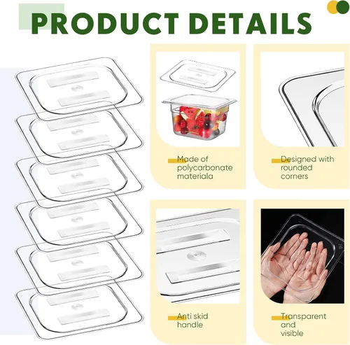 Miniatura 2 de 6 tapas de policarbonato para sartenes de alimentos con asa, 1/6 1/2 pulgadas, tapa transparente de plástico para hotel, tapas de hotel