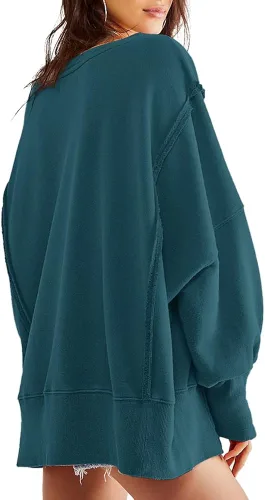 Miniatura 3 de Beaully Sudadera de gran tamaño con cuello redondo para mujer, con abertura lateral, manga larga, ropa de invierno