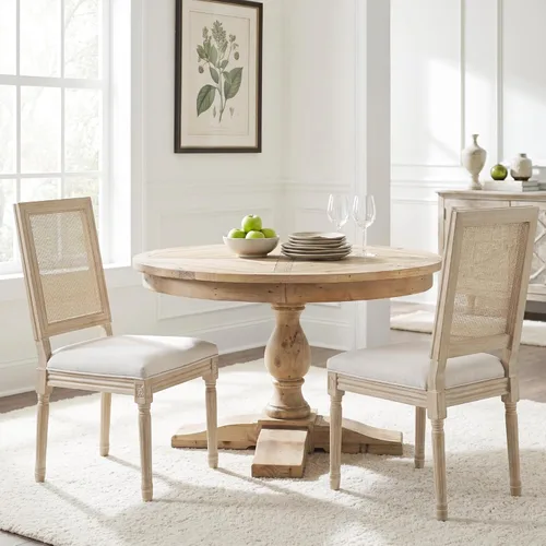 Miniatura 47 de Kmax Sillas de comedor estilo granja, patas de madera marrón, elegantes sillas de cocina copetudas, sillas de dormitorio francesas desgastadas