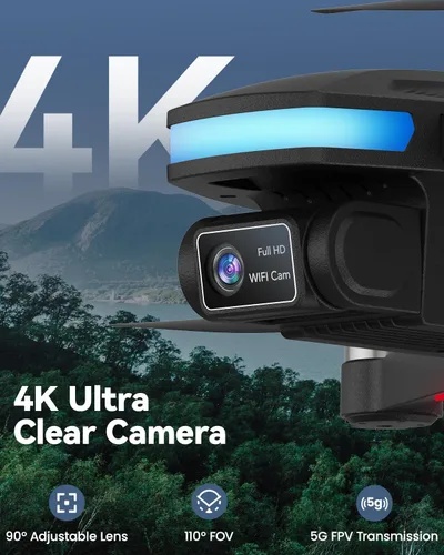 Miniatura 3 de SIMREX Dron GPS con cámara para adultos 4K, drones de motor sin escobillas para principiantes, WiFi FPV 5G plegable, retorno automático, flujo Negro