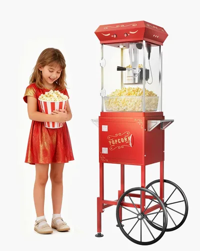 Carro de máquina de palomitas de maíz mejorado de 8 oz, máquina de hacer palomitas de maíz que produce hasta 32 tazas, máquina de palomitas de cine