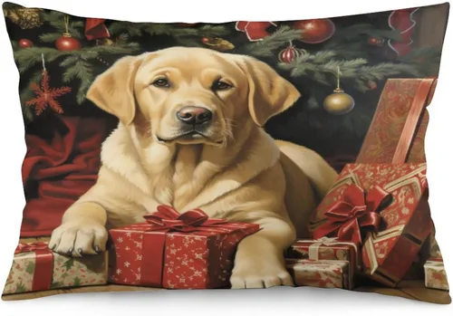 Miniatura 22 de Yellow Lab - Fundas de cojín de Navidad de 12 x 20 pulgadas, diseño de retrato de perro amarillo serio, labrador retriever, fundas de almohada