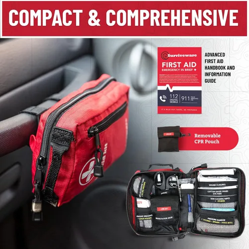 Miniatura 6 de Surviveware Kit completo de primeros auxilios de supervivencia premium de 98 piezas - Kit de emergencia médica para equipamiento de camping