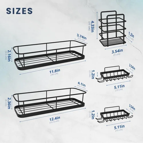 Miniatura 2 de Sben Organizador adhesivo para ducha, no requiere taladro, paquete de 5, organizador de ducha de baño con 2 jaboneras y soporte para cepillo