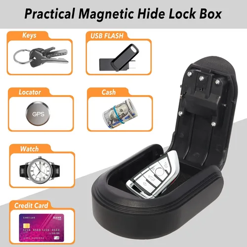 Miniatura 5 de Caja magnética para llaves para debajo del coche, esconde una llave en el exterior con caja de cerradura de combinación, caja fuerte de seguridad