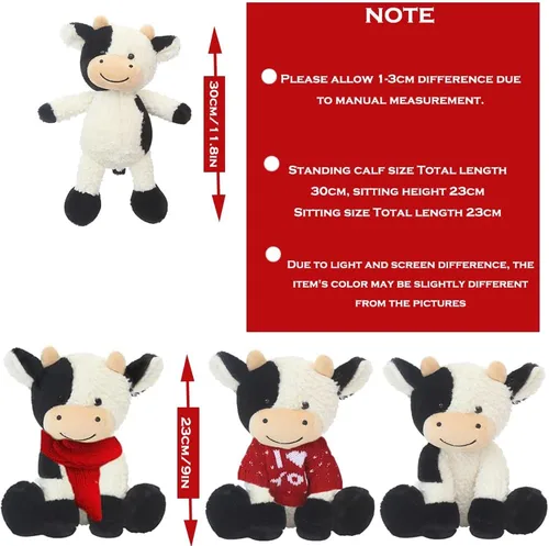 Miniatura 5 de Animal de peluche de vaca de 9 pulgadas, lindo juguete de peluche de vaca suave, regalos para niñas, niños