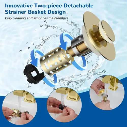 Miniatura 4 de Hibbent Colador de drenaje de lavabo de baño 3 en 1 mejorado, tapón universal desplegable con cesta de filtro de acero inoxidable extraíble atrapa