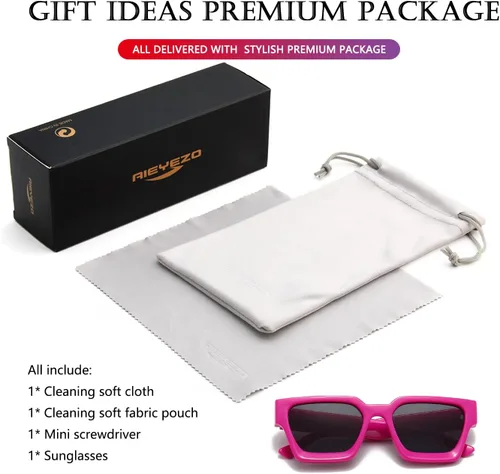 Miniatura 154 de AIEYEZO Gafas de sol cuadradas para mujeres y hombres, gafas de sol cuadradas con montura gruesa, estilo de diseñador simple
