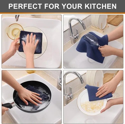 Miniatura 150 de Kitinjoy - Paños de cocina de 100 % algodón, tela de tejido gofrado, paño de limpieza ultrasuave, absorbente y de secado rápido. Beige