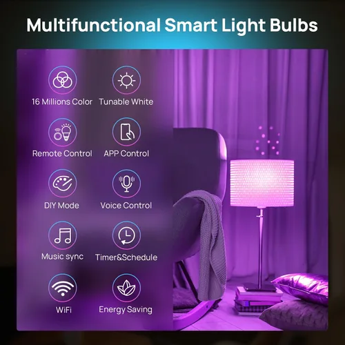 Miniatura 2 de Consciot Bombillas inteligentes con control remoto, bombilla LED que funciona con Alexa y Google Home, bombilla que cambia de color, bombillas A19
