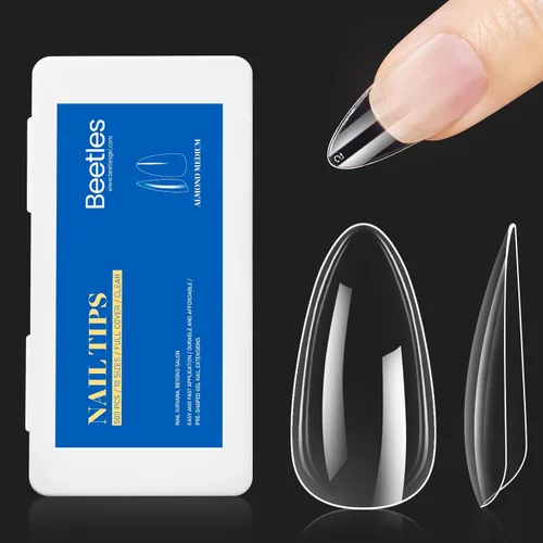 Miniatura 21 de Beetles Puntas de uñas de gel, set de extensión de uñas suaves 504 piezas, 12 tamaños, puntas de uñas cortas de almendra transparentes pre-dadas