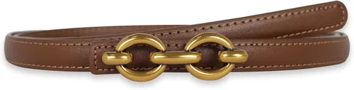 Miniatura 48 de Cinturón de cuero clásico con hebilla de metal para mujer con vestido de jeans