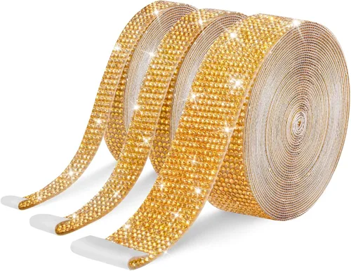 Miniatura 13 de 3 rollos de 8 m de cinta autoadhesiva de diamantes de imitación con cristal - Rollo de envoltura de pegatinas de diamantes brillantes DIY