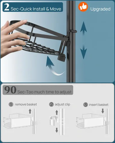 Miniatura 7 de SEIRIONE Estante de Ducha Esquinero con Barra de Tensión, Organizador de Ducha de Baño a Prueba de Óxido, Estante de Baño Ajustable de 4 Niveles