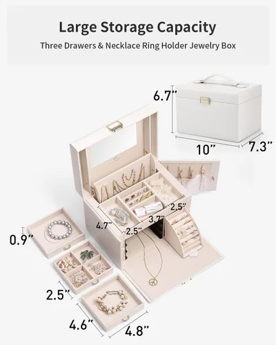 Miniatura 64 de Vlando Joyero de piel sintética, organizador mediano de joyería, regalo vintage para mujer, patrón de cruz rosa