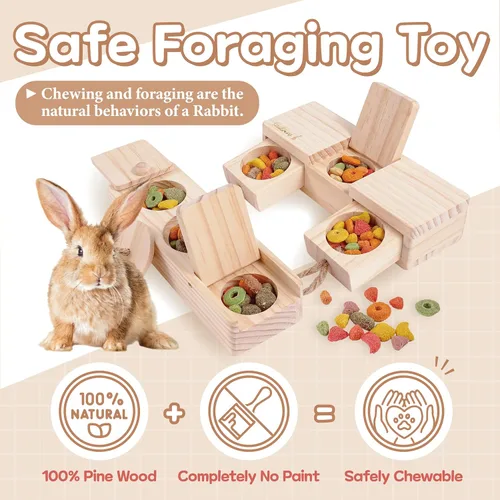 Miniatura 3 de SoulThink® Juguetes de madera interactivos para mascotas de conejo - Juguetes masticables para conejos para roer y oler, adecuados para cobayas
