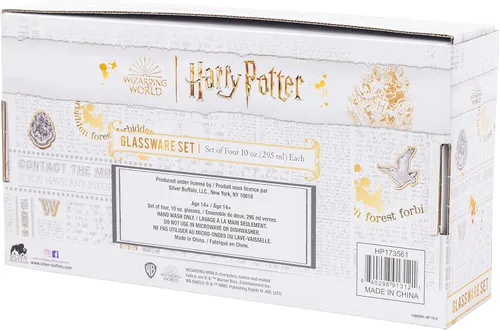 Miniatura 7 de Silver Buffalo Harry Potter Gryffindor Squad con Hermione Granger, Ron Weasley, y Fred y George estilo anime, juego de 4 vasos de vidrio de 10 onzas