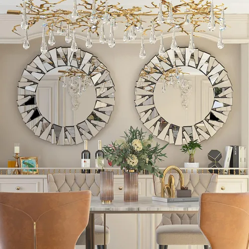 Miniatura 7 de Espejo Decorativo Redondo Plateado: 31.5 in Pared Vanity-Mirror Biselado Elegante espejo de cristal circular para baño con elegantes bordes