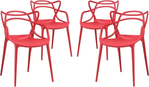 Miniatura 5 de Modway Enredado moderno moldeado plástico cuatro sillas de comedor en verde
