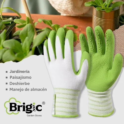 Miniatura 4 de Guantes de jardinería Brigic, fibra de bambú, táctiles, transpirables, recubiertos de goma, verde y púrpura, de S a XL