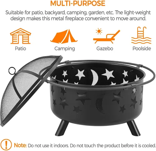 Miniatura 8 de Yaheetech Hoguera de 30 pulgadas para chimenea exterior de leña al aire libre con pantalla de chispas, póquer para hoguera, patio, jardín, picnic