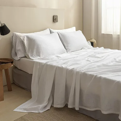 Miniatura 6 de Simple&Opulence Juego de sábanas 100% lino tamaño King, 6 piezas de sábanas de lino francés natural, juego de ropa de cama transpirable suave