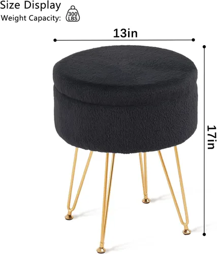 Miniatura 2 de Reposapiés Taburetes Redondos de Piel Sintética Otomana con Espacio de Almacenamiento Silla de Tocador Suave Asiento Mesa de Centro Otomana Mesa
