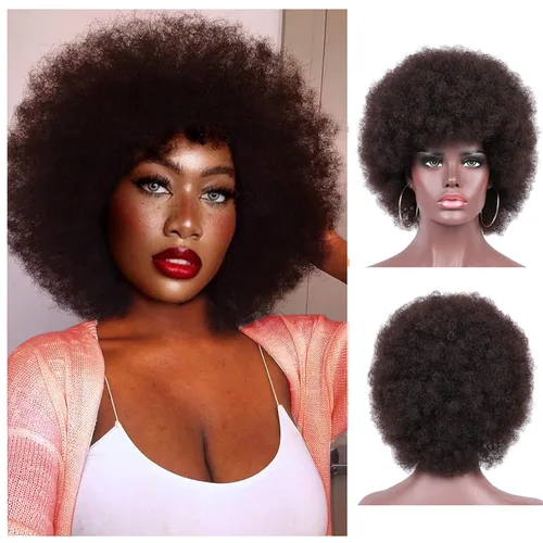 Miniatura 16 de Peluca rizada de los años 70 para mujeres negras, peluca afro afro afro de aspecto natural grande y flexible, 8 pulgadas
