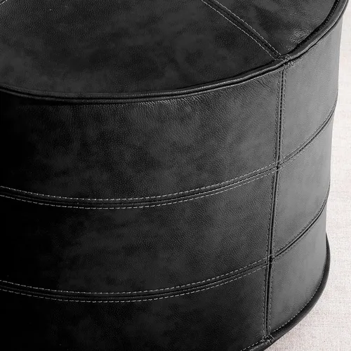Miniatura 7 de Otomano Redondo de Cuero, Otomano Relleno Hecho a Mano, Puf de Cuero Genuino, Puf Reposapiés, Asiento Cómodo y Suave para Sala de Estar y Dormitorio