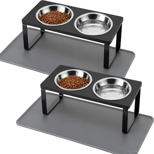 Miniatura 13 de Cuencos elevados mejorados para gatos con alfombrilla para comida, soporte inclinado a 15° anti-vómito, cuencos elevados para gatos para comida
