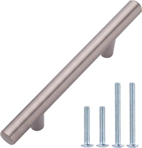 Miniatura 12 de Amazon Basics Manija Euro Bar para gabinete (1/2 pulgada de diámetro), 5.38 pulgadas de longitud (centro de agujero de 3 pulgadas), champán dorado