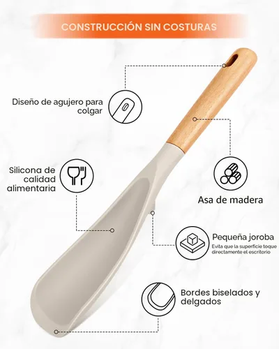 Miniatura 3 de Cuchara de cocina y cuchara de arroz para utensilios de cocina antiadherentes, ideal para cocinar y servir silicona mate resistente sin BPA, cuchara
