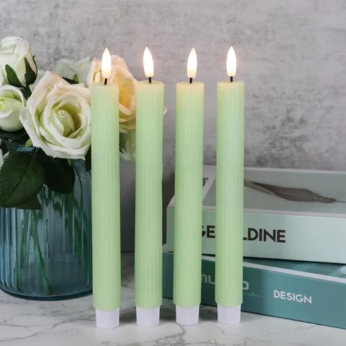 Miniatura 3 de Velas cónicas parpadeantes verdes sin llama que funcionan con pilas con control remoto de 10 teclas y temporizador, 6 paquetes de velas LED de cera