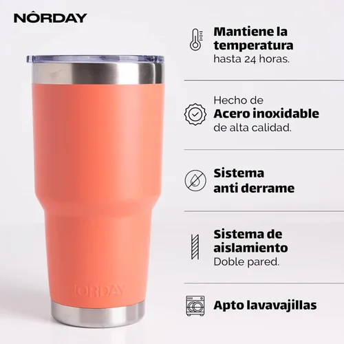 Miniatura 2 de NORDAY Vaso con tapa, 30 onzas, vaso aislado de coral, vasos de acero inoxidable, doble pared aislada al vacío, taza de café de viaje