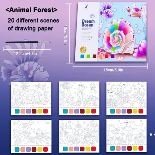 Miniatura 4 de JUNQIU Libros para Colorear con Acuarelas para Niños de 4-8 Años, Libro de Pintura con Acuarelas de Bolsillo para Niños Pequeños, Artes y Sueño