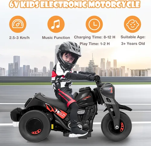 Miniatura 4 de OLAKIDS Motocicleta para niños, de 6 V, juguete eléctrico para montar con función automática de burbujas, pedal de pie, faro, música, vehículo de 3