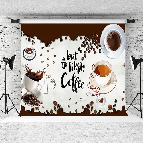 Miniatura 2 de Fondo de fotografía para cafetería, fondo marrón y blanco, decorativo, 7x5 pies, cabina de fotos, accesorios de decoración de sala de fotos