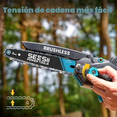 Miniatura 7 de SEESII Mini motosierra inalámbrica, de 8 pulgadas y 6 pulgadas, motosierra eléctrica con 2 baterías y engrasador automático, motosierra de mano sin