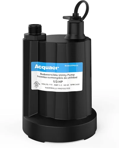 Acquaer Bomba de agua sumergible 1/3 HP de 2160 GPH Bomba de sumidero Bomba de utilidad de termoplástico Bomba de agua eléctrica portátil para Gery